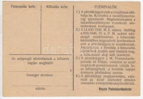 1946. 100.000AP nem kamatozó Pénztárjegy "Másra Át Nem Ruházható", "Magyar Királyi Po...