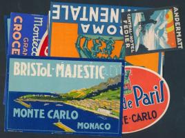10 db külföldi bőröndcímke(Monte-Carlo, Monaco, Montecatini, Róma, Cortina DAmpezzo, stb.) / luggage labels