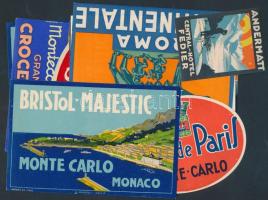 10 db külföldi bőröndcímke(Monte-Carlo, Monaco, Montecatini, Róma, Cortina D'Ampezzo, stb.) / luggage labels