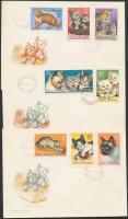 Cats set + 3 FDC Macska sor + 3 FDC