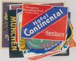 Német bőröndcímkék(Hotel Continental Hamburg, Kurhotel Balzer, Wittenberger Hof, Hotel Frankfurter Hof, stb.), 23 db / luggage labels