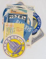 Jugoszláv bőröndcímkék (Hotel Prag Beograd, Hotel Continental Opatija, Hotel Evropa Sarajevo, Hotel Dubrovnik, stb.), 21 db / luggage labels