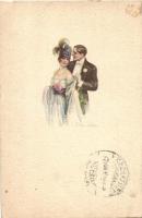 Italian art postcard, dressed up couple, s: Bompard (fa)