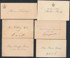 cca 1860-1930 Névjegy-kártyagyűjtemény, (gróf Kornis Viktor, gróf Bethlen Béla, báró Bánffy Ferenc, Inkey-Pallin Edvárd, Victor de Ramberg, stb.), 26 db