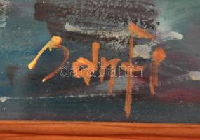 Bánfi József (1936-): Balaton. Olaj, karton, jelzett, üvegezett keretben, 23×33 cm