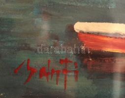 Bánfi József (1936-): Vitorlások a Balatonon. Olaj, karton, jelzett, üvegezett keretben, 23×33 cm