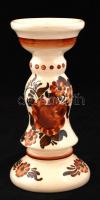 Włocławek lengyel porcelán gyertyatartó, kézzel festett, jelzett, apró kopásnyomokkal, m: 22 cm + ZF...