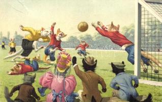 Football playing cats, Max Künzli No. 4674. (b)