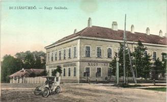 Buziásfürdő, Buzias; Nagy szálloda, autómobil kollázs / Grand Hotel, automobile collage