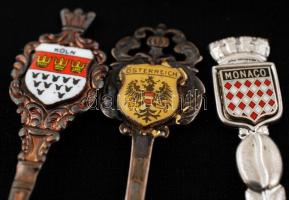 12 db zománcozott városképes és országcímeres kanál gyűjtemény sok szép ezüstözött darabbal / Collec...