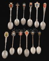 12 db zománcozott városképes és országcímeres kanál gyűjtemény sok szép ezüstözött darabbal / Collection of enameled spoons