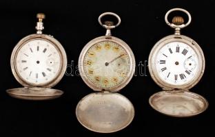 3 db ezüst (Ag.) zsebóra, jelzettek, nem működnek, hiányosak, bruttó 249 g