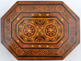 Egymásba illeszthető intarziás fadobozok, 3db, 12x7x3cm, 12x18x4cm, 16x22x6cm