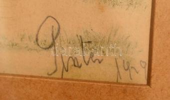 Pintér jelzéssel: Parasztház. Tus, papír, üvegezett keretben, 15×23 cm