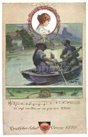 German art postcard, rowboat, music sheet, Deutscher Schulverein Karte, Josef Eberle Nr. 98