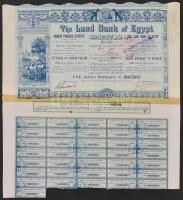 Egyiptom/Alexandria 1905. "The Land Bank of Egypt" részvénye 5Ł-ról, szelvényekkel, bélyeg...