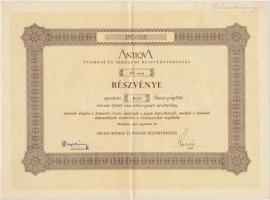 Budapest 1941. "Antiqua Nyomdai és Irodalmi Részvénytársaság" 10db részvénye egyenként 500...