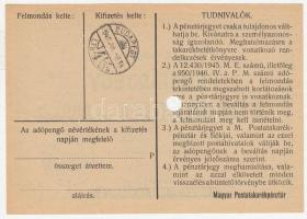 1946. 10.000.000AP nem kamatozó Pénztárjegy "Másra Át Nem Ruházható", lyukasztással érvény...