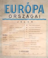 1965 Európa országai, iskolai vászontérkép, kiadja az Állami Földmérési és Térképészeti Hivatal Kart...