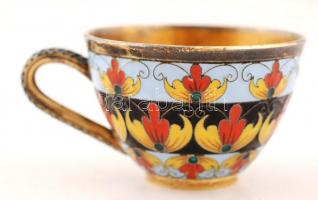 Zománcozott, gazdagon díszített filigrán, aranyozott ezüst (Ag.) szovjet egyszemélyes készlet: csész...