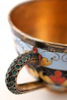 Zománcozott, gazdagon díszített filigrán, aranyozott ezüst (Ag.) szovjet egyszemélyes készlet: csész...