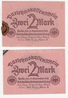 Németország / Weimari Köztársaság 1922. 2M (2x) egyiken pecsét maradékával T:I- Germany / Weimar Republic 1922. 2 Mark (2x) one with part of a seal left on it C:AU