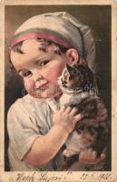 Child with cat, LP No. 418/1, s: ER (fa)