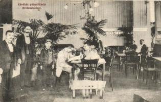 Budapest XI. Vass A. Lajos Műegyetem kávéháza, Kávéház pálmafülekéje törzsasztalával; Gellért tér 3. (EV)