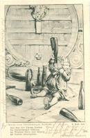 Gruss vom Heidelberger Schloss / wine drinking man, drunk, humour s: F. Huth