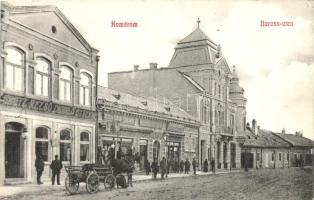 Komárom, Komárno; Baross utca, Maitz Rezső Vigadó étterme, Krausz Samu üzlete, lovaskocsi / street, restaurant, shop, carriage