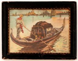 Herczeg jelzéssel: Gondola. Akvarell, papír, üvegezett keretben, 26×35 cm