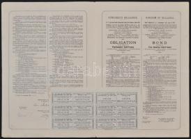 Bulgária 1909. "4 1/2%-kal kamatozó állami arany kölcsön kötvény" 500 arany Fr-ról, szelvé...