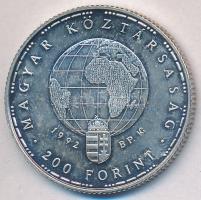 1992. 200Ft Ag "Veszélyeztetett állatvilág - gólya" tanúsítvánnyal dísztokban T:BU oxidáci...