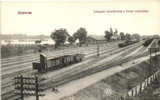 Komárom, Jobbparti teherállomás a Dunai malmokkal / cargo railway station, mills