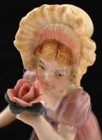 Ens kislány rózsával, kézzel festett, jelzett, hibátlan / Ens girl with rose, hand painted m:13cm