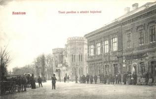 Komárom, Komárno; Tiszti pavilon a sétatéri bejáróval, Mihályi üzlete, Polák(?) Lajos üzlete / officers pavilion with the promenade entrance, shops