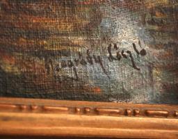 Neogrády jelzéssel: Szarvasbőgés. Olaj, vászon, sérült keretben, 30×20 cm