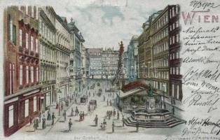 Vienna, Wien; Der Graben, metallic litho postcard (Rb)