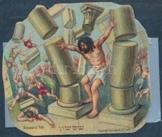 cca 1920 Sámson judaika litho kép / cca 1920 Judaica litho image 8x4 cm