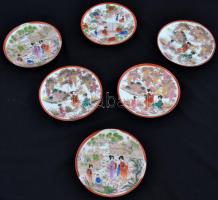 Kínai porcelán teás készlet: kanna, 6 db csésze+alj, kiöntő, 2 db cukortartó, kézzel festettek, egy ...