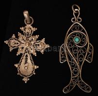 Ezüst(Ag) nyaklánc, 2 db ezüst(Ag) medállal, jelzéssel és jelzés nélkül, h: 80 cm, 12,8 g