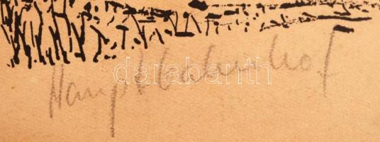 Olvashatatlan jelzéssel: Hauptbahnhof. Litográfia, papír, gyűrődésekkel,  18×34 cm