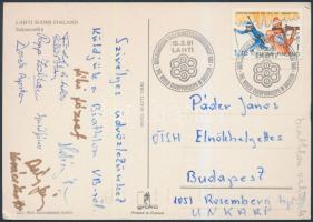 1981 A magyar biathlon válogatott tagjai által hazaküldött lap Lahtiból