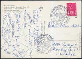 1977 A magyar asztalitenisz válogatott tagjai által hazaküldött lap az EB ről