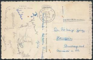 1954 A magyar úszó válogatott tagjai által hazaküldött lap Parisból (Gyarmati, Kádas, Gyenge, Fejér...)