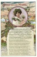 Mosel, Mosel-Lied, lady with grapes, wine, music sheet