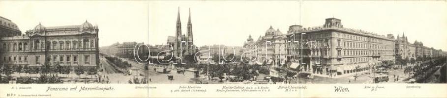 Vienna, Wien; Maximilianplatz / square, university, Marine section, Hotel de France, trams, three-tile panoaramacard