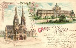 1898 Vienna, Wien; Museum, Votivkirche / museum, church, floral, litho