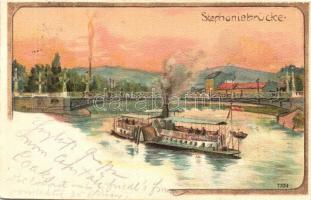 1898 Vienna, Wien; Stephaniebrücke / bridge, steamship, litho  s: Rosenberger (EK)