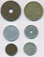 Dánia 1919. 25ö Ag + 1922. 1ö Br + 1924. 10ö Cu-Ni + 1934. 5ö Br + 1940. 1Kr Al-Br + 1941. 2ö Al T:2...